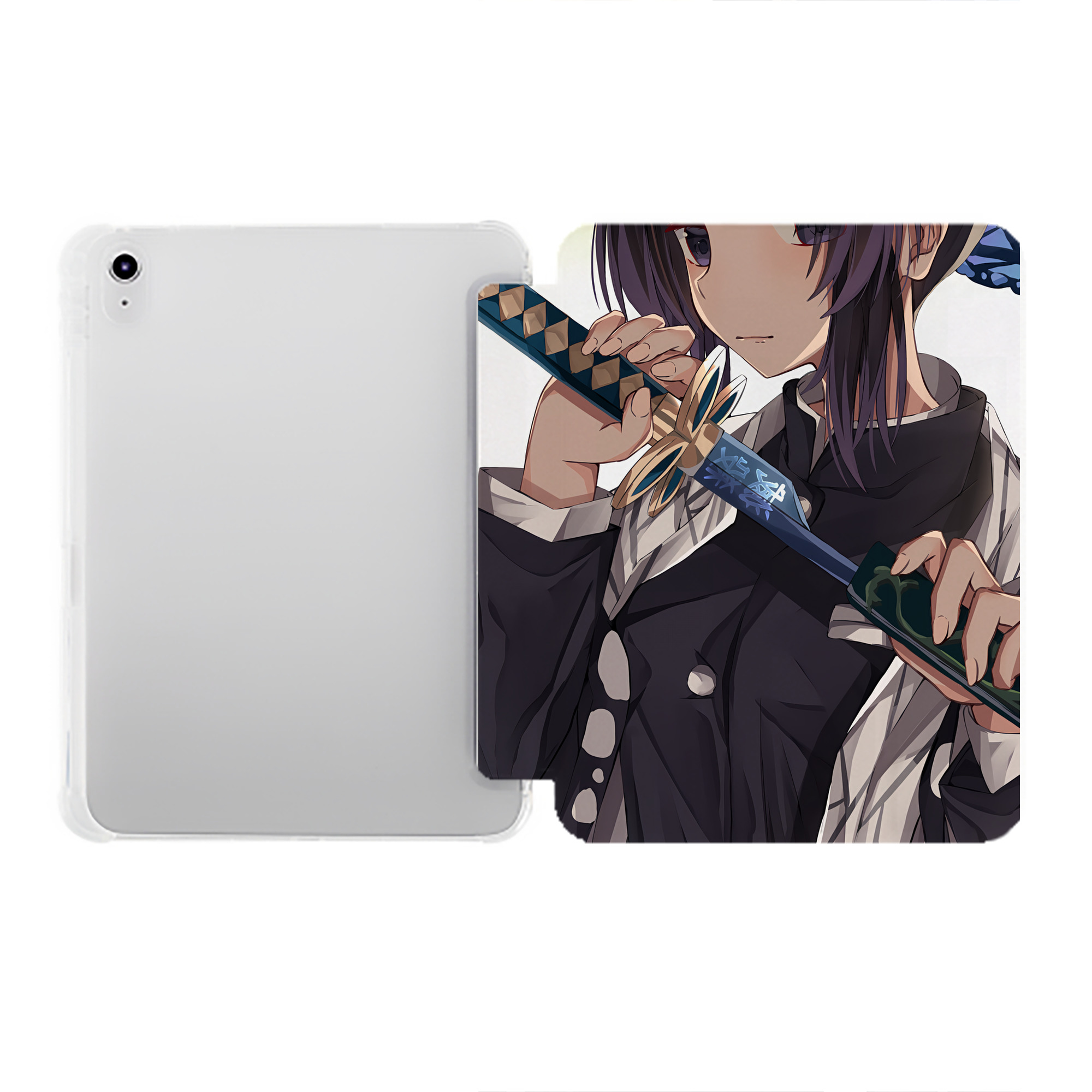 （画像用） 鬼滅の刃（きめつのやいば）蟲柱-胡蝶 しのぶ／こちょう しのぶ Kochou Shinobu IPad ケース ペン収納付き 三つ折りスタンド PUレザー×シリコン 対応機種9.5/10.5/10.9インチ